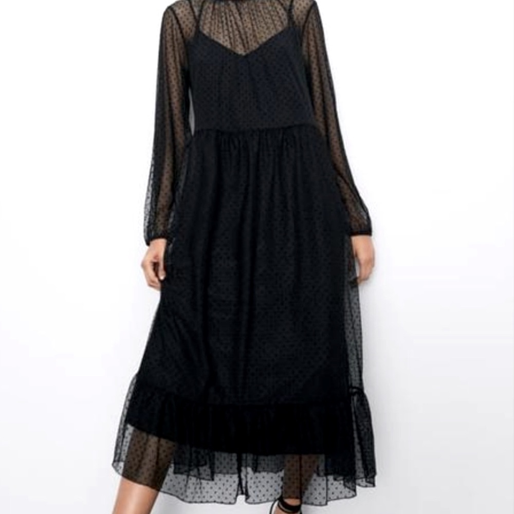NWT Mango Black Mesh Dress